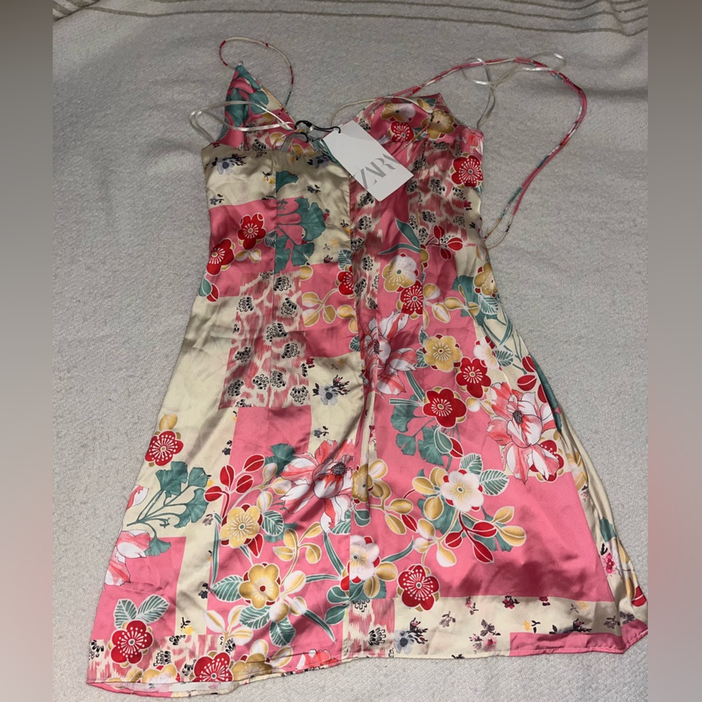Zara Floral Patchwork Dress - Pink and Cream
